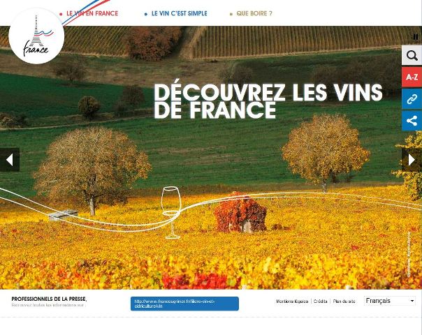 page d'accueil site vin de france