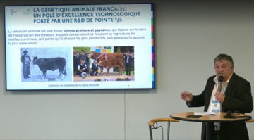 Jean-Luc Chauvel, président de la commision thématique interfilières "Ressources zoogénétiques" de FranceAgriMer lors de son intervention à la conférence organisée au Sommet de l'Elevage le 5 octobre 2021 sur la génétique animale